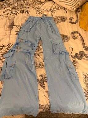 Light Blue Utility Cargo Wide-Leg Pants